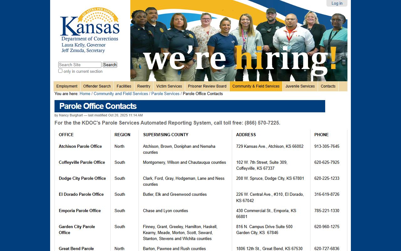 Lincoln County parole and postrelease office assignment in Kansas