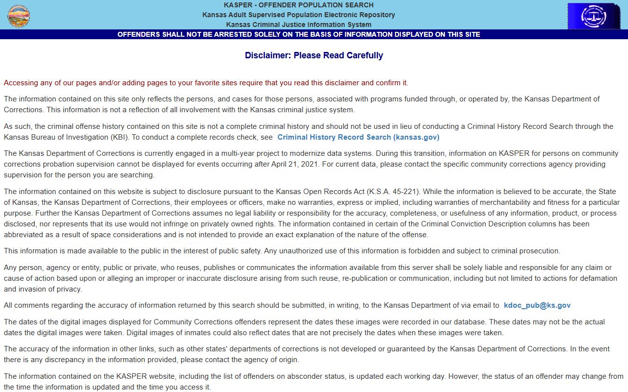 KASPER entry for Lincoln County released inmates